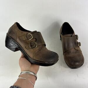 Born Concept Clogs Women's 7.5 Brown Leather Buckle Slip-On Comfort Shoes